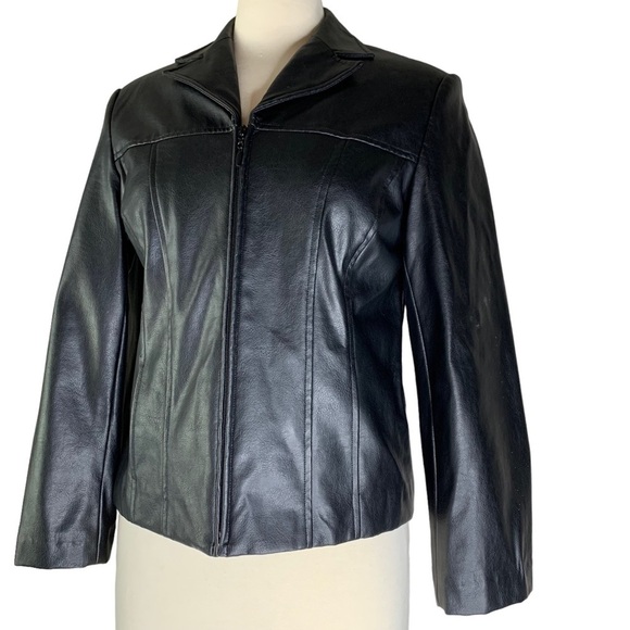 Conrad C Women’s Black Faux Leather Lined Full Zipper Jacket Size 4 Petite NEW - Picture 1 of 7